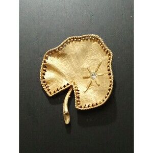 Lily Pad Gold Tone Rhinestone Vintage Brooch Pin